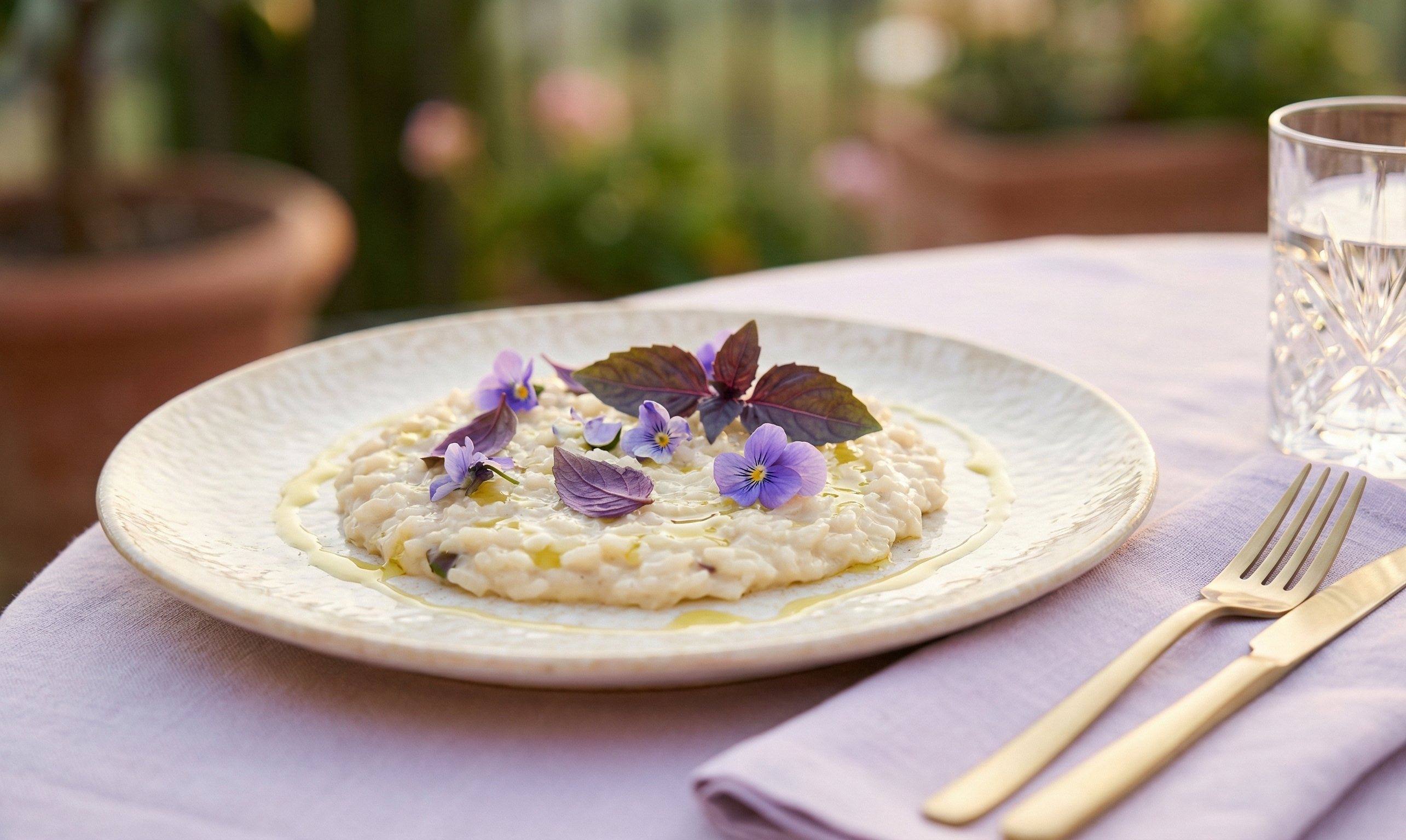 Risotto elegante servito con cura
